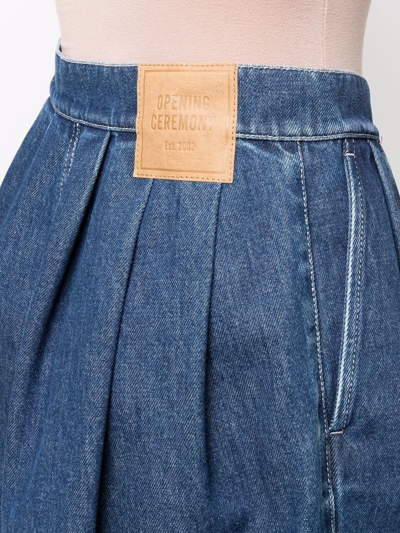Shop Opening Ceremony Pleated Denim Shorts In Blue