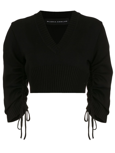Shop Gloria Coelho Short-sleeved Gathered Top In Black