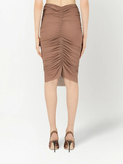 Shop Dolce & Gabbana Draped-detail Midi Skirt In Braun