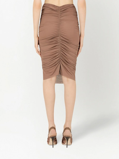 Dolce & Gabbana Jersey Midi Skirt With Draped Detailing In Braun