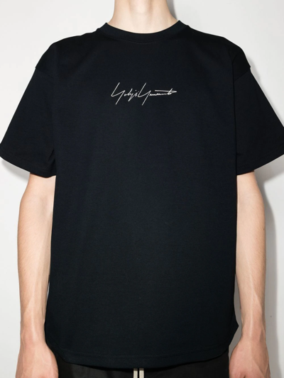 Shop Yohji Yamamoto Logo-print Short-sleeved T-shirt In Black