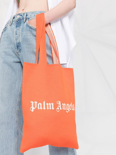Palm Angels Logo Print Shopper In Orange