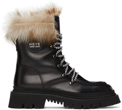 Shop Giorgio Armani Black Neve Hiking Boots In A626 Black