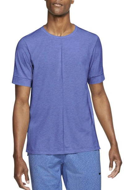 Shop Nike Dri-fit Yoga T-shirt In Lapis/ Aluminum/ Black