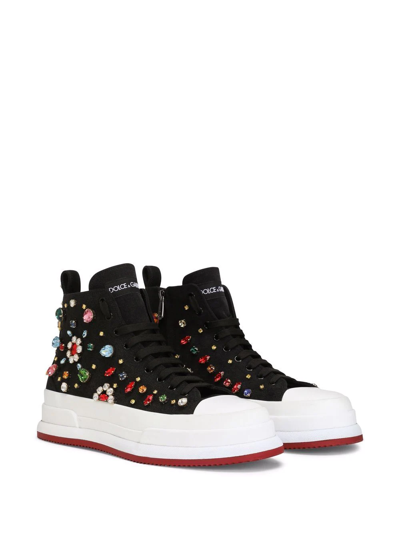 Shop Dolce & Gabbana Crystal Embellished High-top Sneakers In Black
