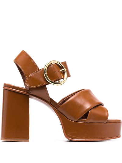 Shop See By Chloé 105mm Lyna Leather Sandals In Brown