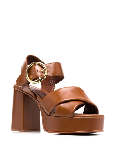 Shop See By Chloé 105mm Lyna Leather Sandals In Brown