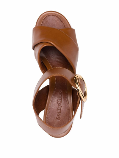 Shop See By Chloé 105mm Lyna Leather Sandals In Brown