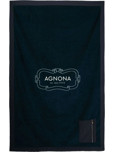 Shop Agnona Logo-print Beach Towel In Blau