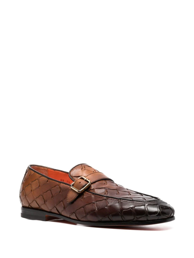 Shop Santoni Interwoven Leather Loafers In Braun