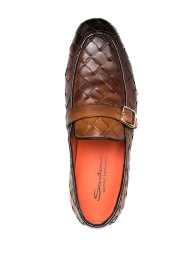 Shop Santoni Interwoven Leather Loafers In Braun