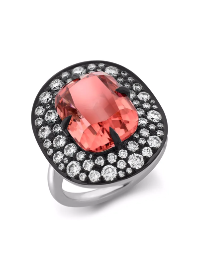 Pragnell Platinum Snowstorm Tourmaline And Diamond Ring In Silver