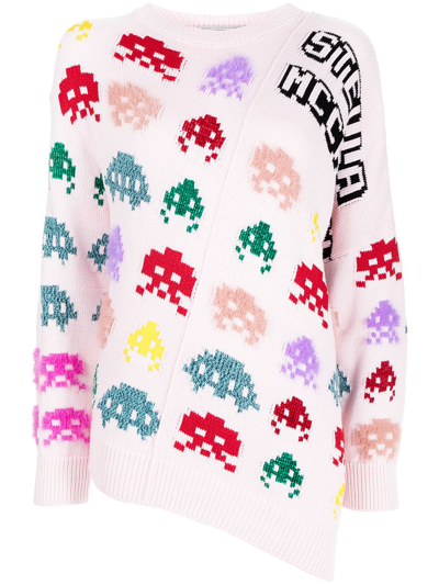 Shop Stella Mccartney Game-intarsia Asymmetric Jumper In Pink