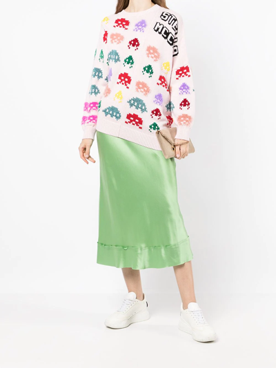 Stella Mccartney 'game On' Asymmetric Hem Cotton Blend Knit Sweater In Pink