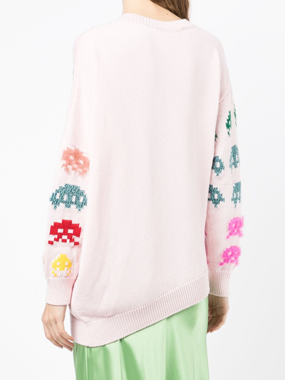 Stella Mccartney 'game On' Asymmetric Hem Cotton Blend Knit Sweater In Pink