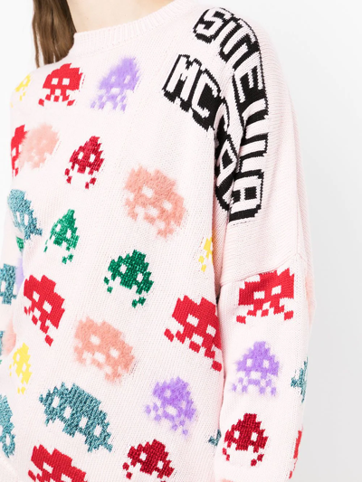 Stella Mccartney 'game On' Asymmetric Hem Cotton Blend Knit Sweater In Pink