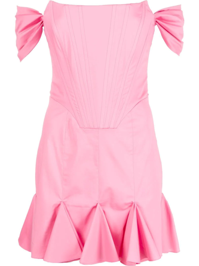 Shop Giuseppe Di Morabito Off-shoulder Ruffle-trim Mini Dress In Rosa