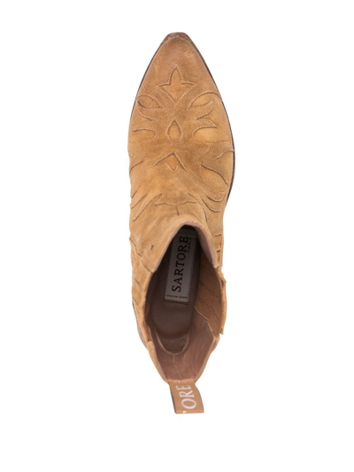 Shop Sartore Appliqué-detail Ankle Boots In Braun