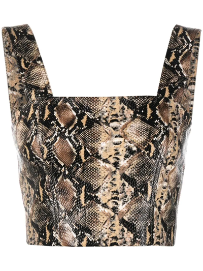 Shop Rotate Birger Christensen Snake-print Crop Top In Black