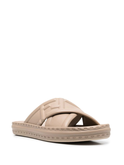 Shop Fendi Ff Logo-embossed Slide Sandals In Nude