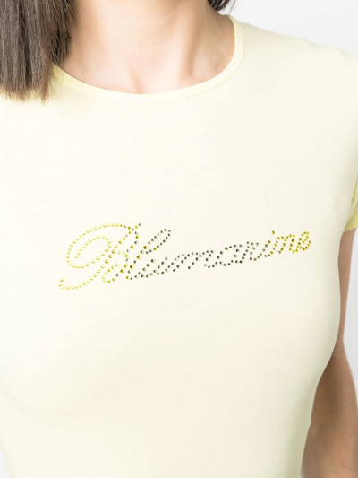 Shop Blumarine Logo Crew-neck T-shirt In Yellow