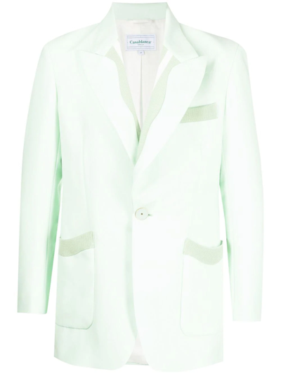 Shop Casablanca Memphis Pinstripe Single Breasted Rib Blazer In Green