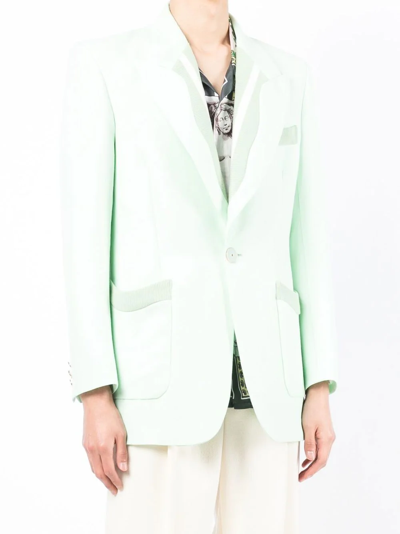 Shop Casablanca Memphis Pinstripe Single Breasted Rib Blazer In Green