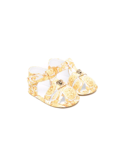 Shop Versace Medusa Baroque-print Sandals In White