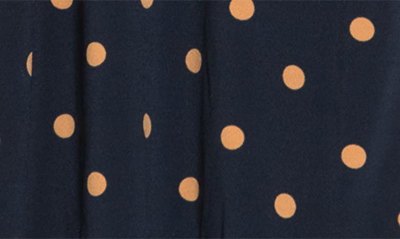 Shop Adrianna Papell Print Moss Crepe Ruffle Sleeve Shirt In Navy/ Khaki Large Dot