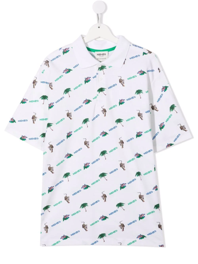 Shop Kenzo Logo-print Short-sleeve Polo Shirt In White