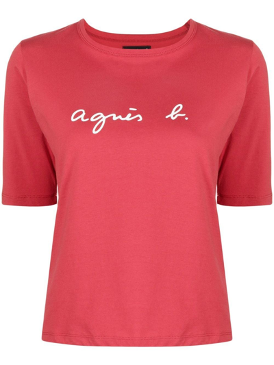 Shop Agnès B. Logo-print Cotton T-shirt In Red