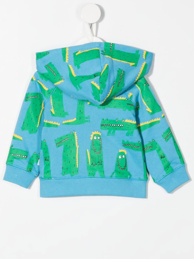 Shop Stella Mccartney Alligator Print Zipped Hoodie In Blue