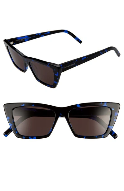 Shop Saint Laurent 53mm Cat Eye Sunglasses In Black Blue Havana/ Black