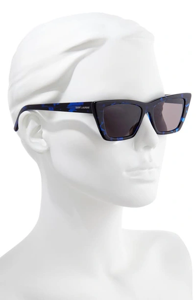 Shop Saint Laurent 53mm Cat Eye Sunglasses In Black Blue Havana/ Black