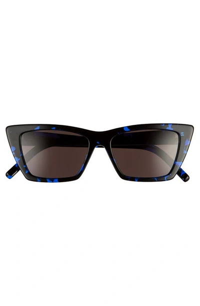 Shop Saint Laurent 53mm Cat Eye Sunglasses In Black Blue Havana/ Black