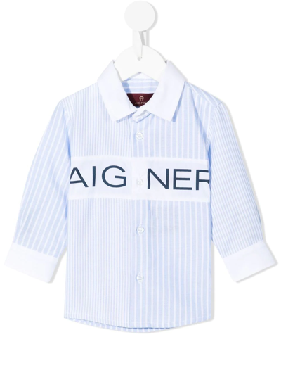 Shop Aigner Striped Logo-print Long-sleeve Shirt In Blue
