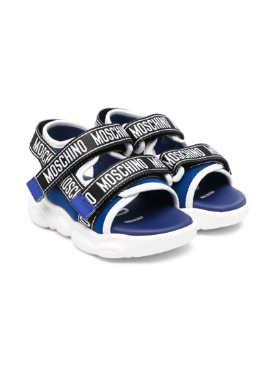 Shop Moschino Logo Touch-strap Sandals In Blue