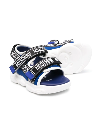 Shop Moschino Logo Touch-strap Sandals In Blue