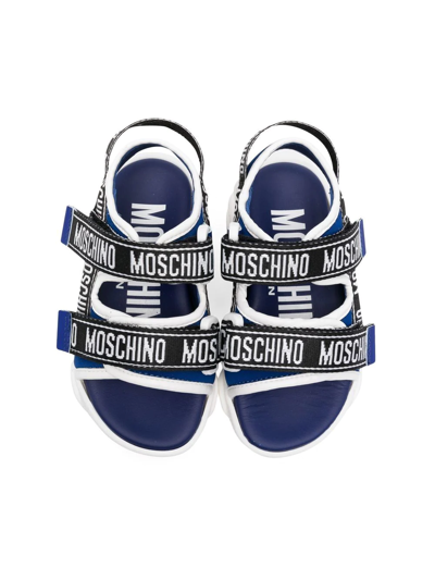 Shop Moschino Logo Touch-strap Sandals In Blue
