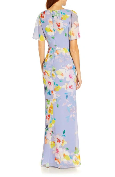 Shop Adrianna Papell Floral Print Chiffon Gown In Peri Multi