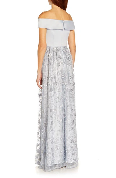 Shop Adrianna Papell Embroidered Floral Off The Shoulder Gown In Opal