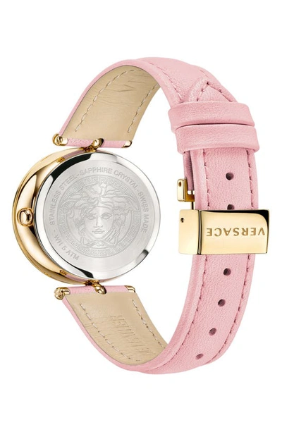 Shop Versace Palazzo Empire Leather Strap Watch, 34mm In Pink/ Gold
