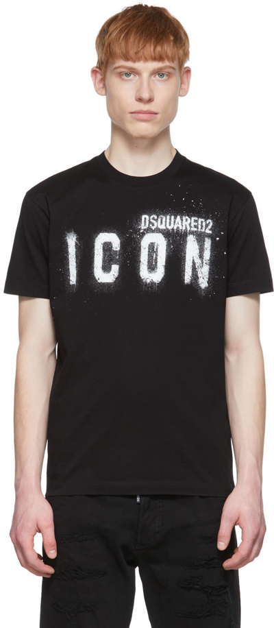Shop Dsquared2 Black 'icon' Spray T-shirt In 900 Black