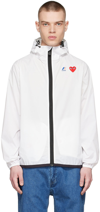 Shop Comme Des Garçons Play White K-way Edition Nylon Jacket In 3 White