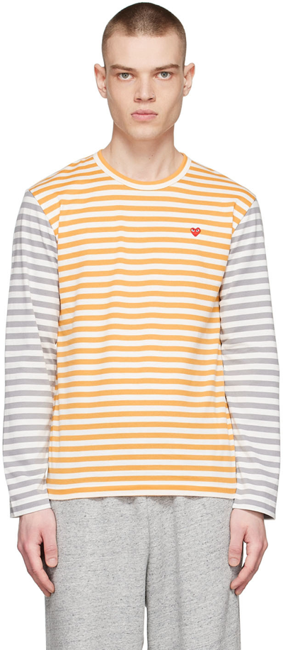 Shop Comme Des Garçons Play Yellow Cotton Long Sleeve T-shirt In 2 Yellow / Grey