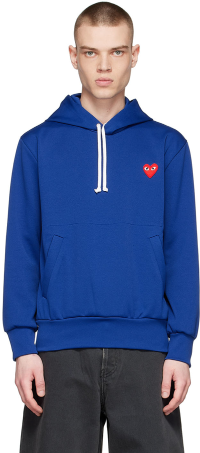 Shop Comme Des Garçons Play Blue Polyester Hoodie In 2 Navy