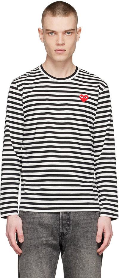 Shop Comme Des Garçons Play Black Cotton Long Sleeve T-shirt In Black/white