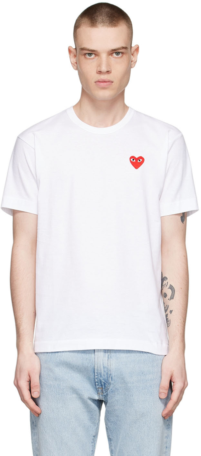 Shop Comme Des Garçons Play White Cotton T-shirt In 2 White