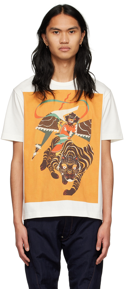 Junya Watanabe Graphic-print Cotton T-shirt In White Orange Multi | ModeSens
