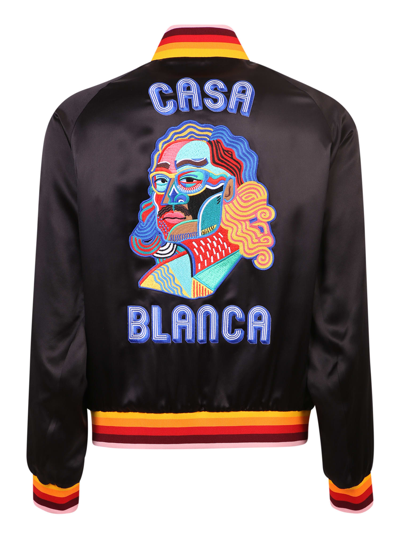 Shop Casablanca Wave-print Logo Bomber Jacket In Black